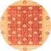 Round Machine Washable Oriental Orange Traditional Area Rugs, wshabs2751org