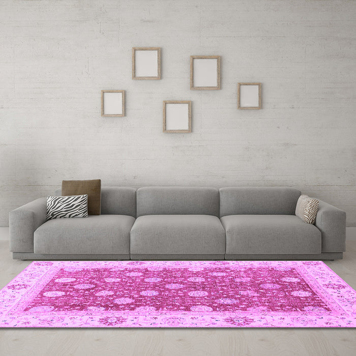 Machine Washable Oriental Purple Traditional Area Rugs in a Living Room, wshabs2751pur