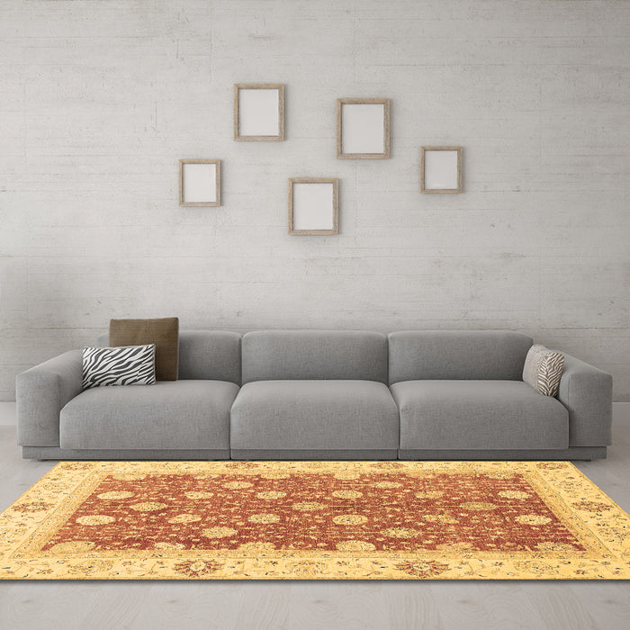 Machine Washable Oriental Brown Traditional Rug in a Living Room,, wshabs2751brn