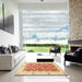 Square Abstract Bright Orange Oriental Rug in a Living Room, abs2751