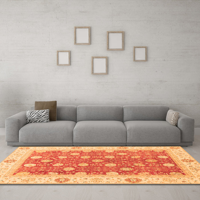 Machine Washable Oriental Orange Traditional Area Rugs in a Living Room, wshabs2751org