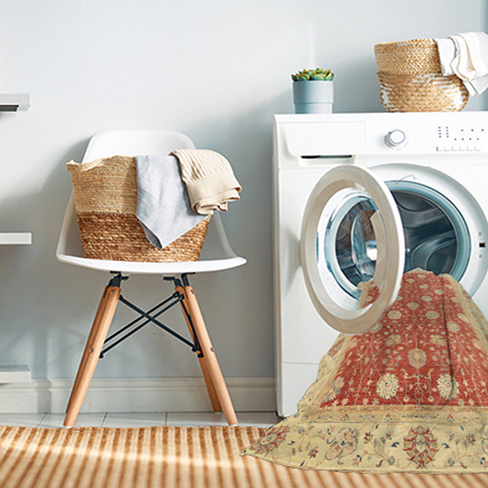 Machine Washable Abstract Bright Orange Rug in a Washing Machine, wshabs2751