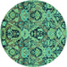 Round Abstract Turquoise Modern Rug, abs2752turq