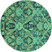 Round Machine Washable Abstract Turquoise Modern Area Rugs, wshabs2752turq