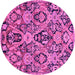 Round Machine Washable Abstract Pink Modern Rug, wshabs2752pnk