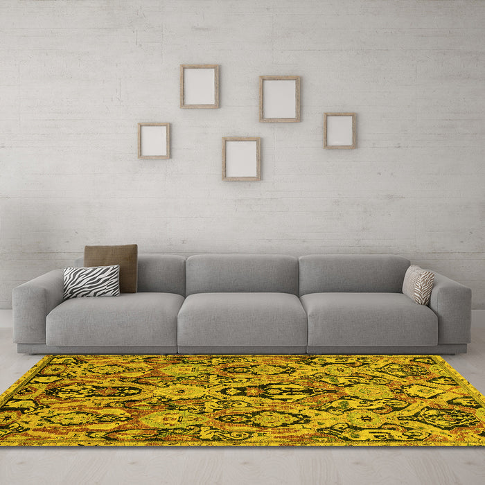Machine Washable Abstract Yellow Modern Rug in a Living Room, wshabs2752yw