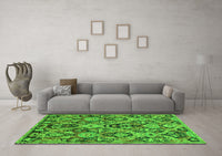 Machine Washable Abstract Green Modern Rug, wshabs2752grn