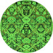 Round Machine Washable Abstract Green Modern Area Rugs, wshabs2752grn