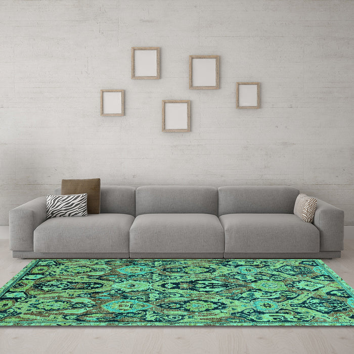 Machine Washable Abstract Turquoise Modern Area Rugs in a Living Room,, wshabs2752turq