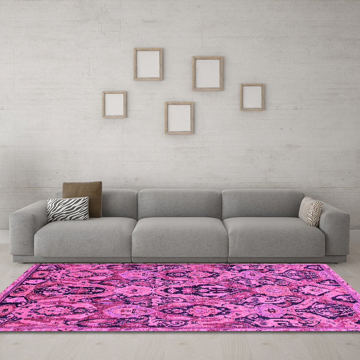 Machine Washable Abstract Pink Modern Rug in a Living Room, wshabs2752pnk