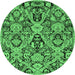 Round Machine Washable Abstract Emerald Green Modern Area Rugs, wshabs2752emgrn