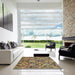 Square Abstract Dark Brown Modern Rug in a Living Room, abs2752