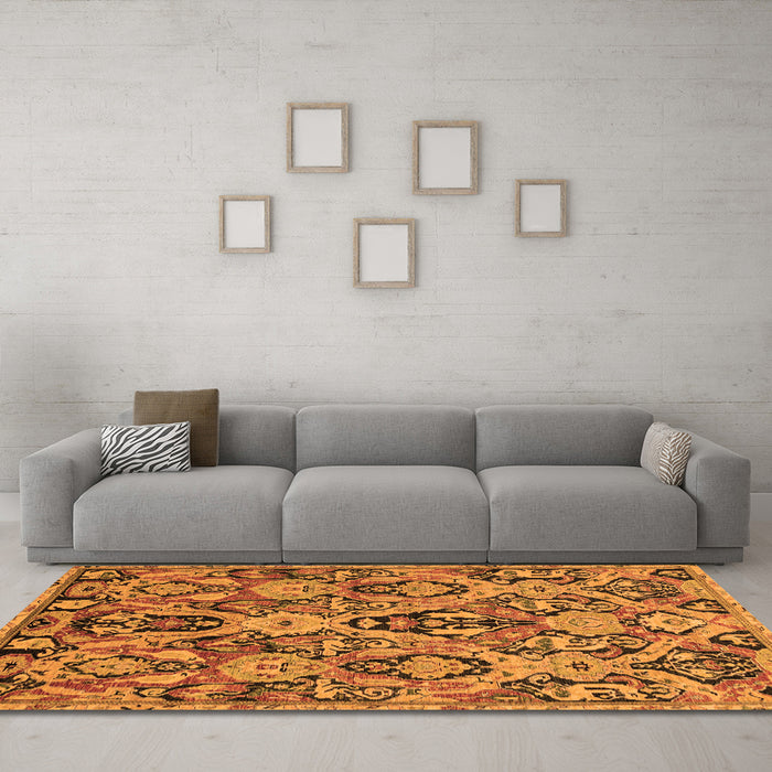 Machine Washable Abstract Orange Modern Area Rugs in a Living Room, wshabs2752org