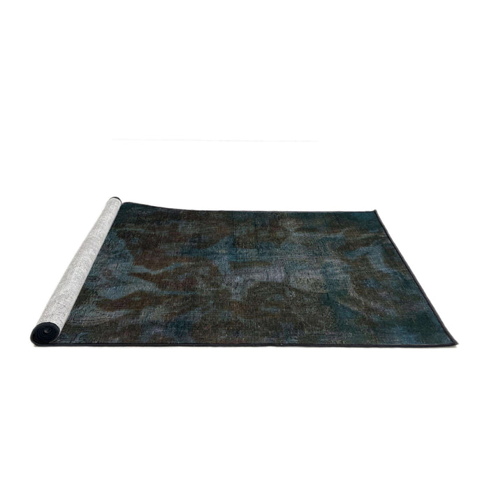 Sideview of Machine Washable Abstract Blue Moss Green Rug, wshabs2753