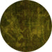 Round Abstract Yellow Modern Rug, abs2753yw