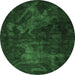 Round Machine Washable Abstract Emerald Green Modern Area Rugs, wshabs2753emgrn