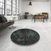 Round Machine Washable Abstract Blue Moss Green Rug in a Office, wshabs2753