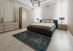 Abstract Blue Moss Green Modern Rug in a Bedroom, abs2753