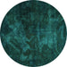 Round Abstract Turquoise Modern Rug, abs2753turq