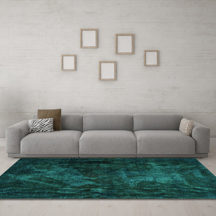 Machine Washable Abstract Turquoise Modern Area Rugs in a Living Room,, wshabs2753turq