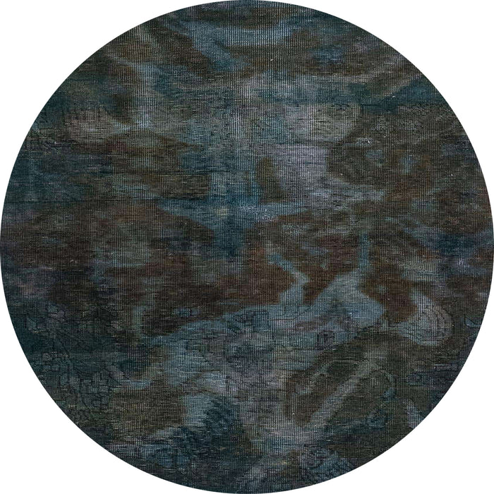Round Machine Washable Abstract Blue Moss Green Rug, wshabs2753