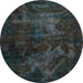 Round Machine Washable Abstract Blue Moss Green Rug, wshabs2753