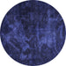 Round Machine Washable Abstract Blue Modern Rug, wshabs2753blu