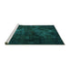 Sideview of Machine Washable Abstract Turquoise Modern Area Rugs, wshabs2753turq