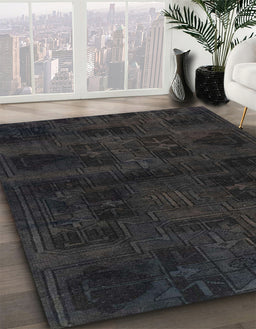 Abstract Black Persian Rug in Family Room, abs2754