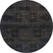 Round Abstract Black Persian Rug, abs2754