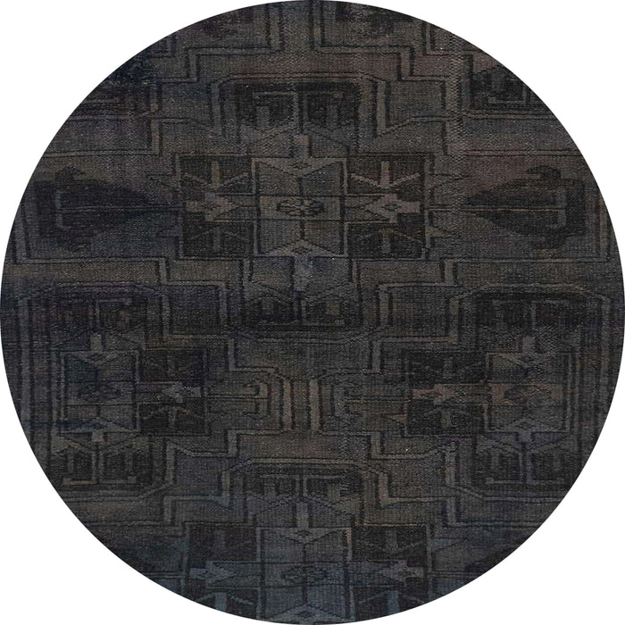 Round Machine Washable Abstract Black Rug, wshabs2754