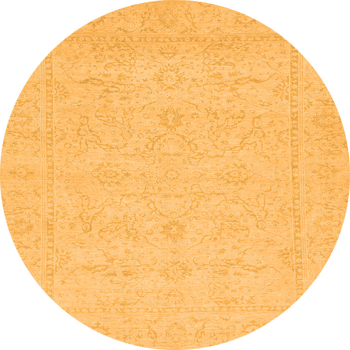 Round Machine Washable Abstract Orange Modern Area Rugs, wshabs2755org
