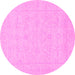 Round Machine Washable Abstract Pink Modern Rug, wshabs2755pnk