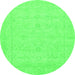 Round Machine Washable Abstract Green Modern Area Rugs, wshabs2755grn