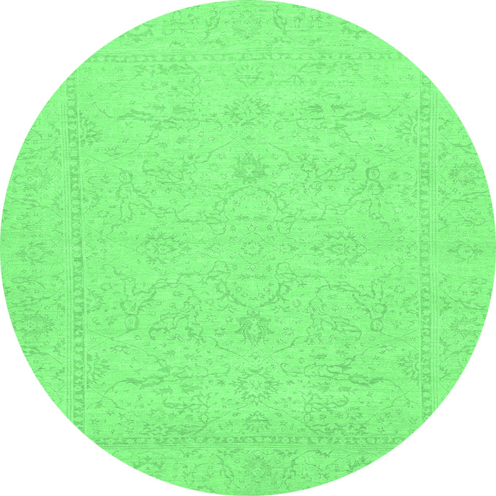 Round Machine Washable Abstract Emerald Green Modern Area Rugs, wshabs2755emgrn