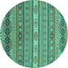 Round Machine Washable Abstract Turquoise Modern Area Rugs, wshabs2756turq