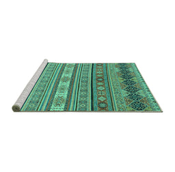 Sideview of Machine Washable Abstract Turquoise Modern Area Rugs, wshabs2756turq