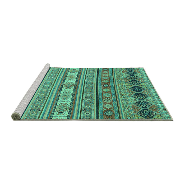 Sideview of Machine Washable Abstract Turquoise Modern Area Rugs, wshabs2756turq