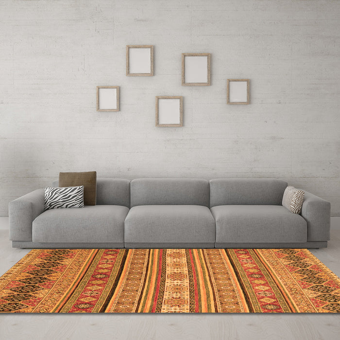 Machine Washable Abstract Orange Modern Area Rugs in a Living Room, wshabs2756org