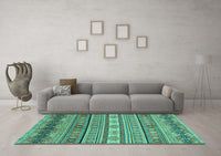 Machine Washable Abstract Turquoise Modern Rug, wshabs2756turq