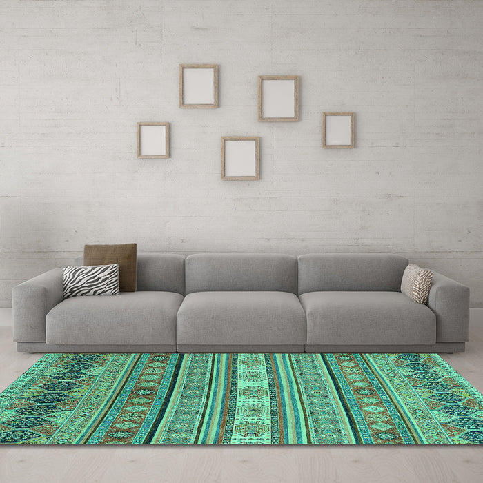 Machine Washable Abstract Turquoise Modern Area Rugs in a Living Room,, wshabs2756turq