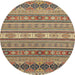 Round Machine Washable Abstract Chestnut Brown Rug, wshabs2756