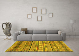 Machine Washable Abstract Yellow Modern Rug in a Living Room, wshabs2756yw