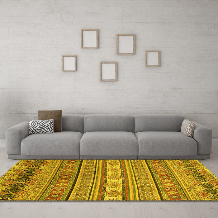 Machine Washable Abstract Yellow Modern Rug in a Living Room, wshabs2756yw