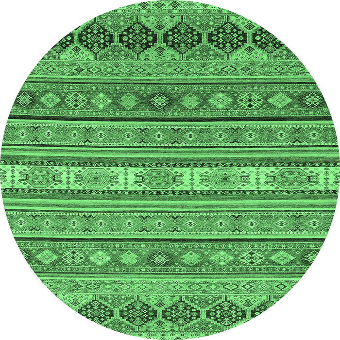 Round Machine Washable Abstract Emerald Green Modern Area Rugs, wshabs2756emgrn