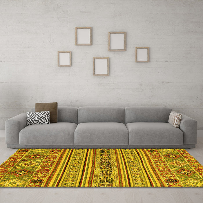 Machine Washable Abstract Yellow Modern Rug in a Living Room, wshabs2757yw