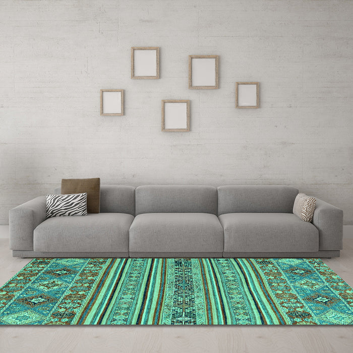 Machine Washable Abstract Turquoise Modern Area Rugs in a Living Room,, wshabs2757turq