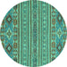 Round Machine Washable Abstract Turquoise Modern Area Rugs, wshabs2757turq