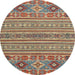 Round Machine Washable Abstract Chestnut Brown Rug, wshabs2757