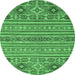 Round Machine Washable Abstract Emerald Green Modern Area Rugs, wshabs2757emgrn